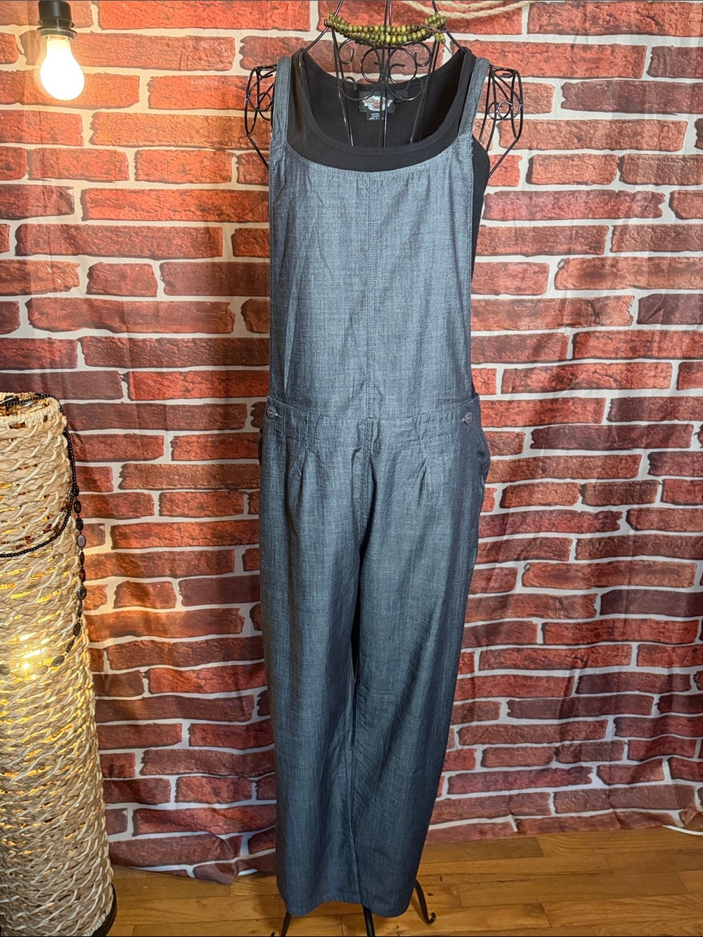 👖 #hashtag Lightweight Chambray Denim Jumper Semi-Wide Leg — Dk Blue — Sz L / F
